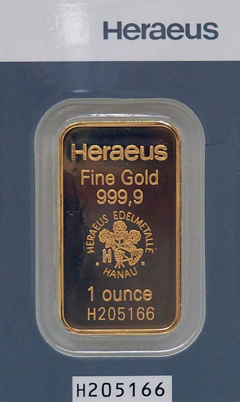 1 Oz Gold Heraeus Bar - Express Gold Toronto